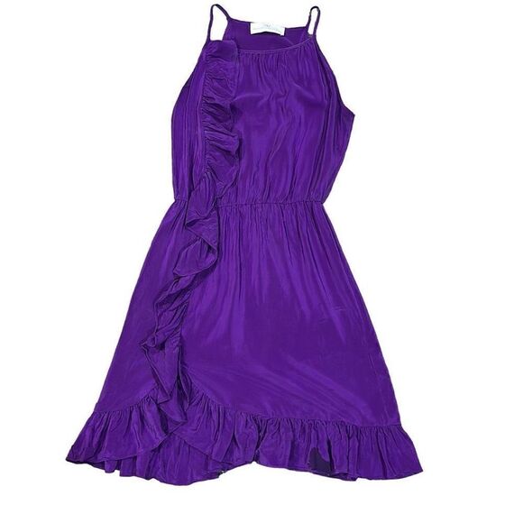 AMANDA UPRICHARD 100% Silk Rich Purple Ruffle Front Cocktail Evening Holiday Chr - Picture 1 of 4